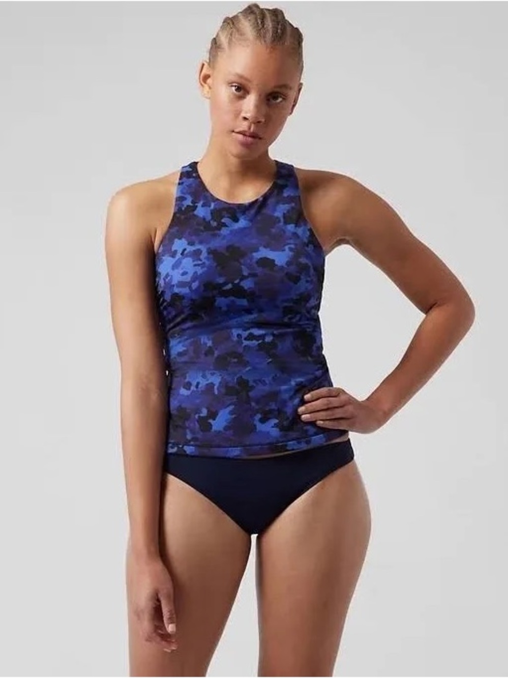 Athleta Maldives High Neck Tankini Top in Blue Black Camo